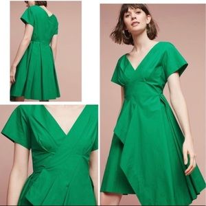 Anthropologie Emerald Green Pleated Maeve Dress